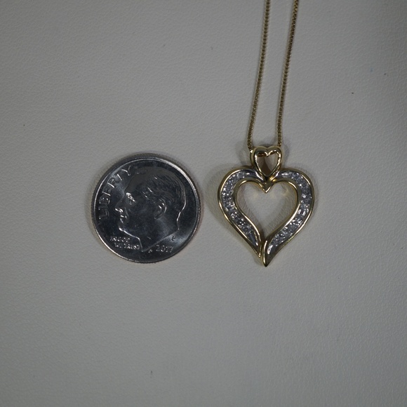 14KTT Gold Genuine Diamond Heart Pendant W/Chain - Picture 6 of 6